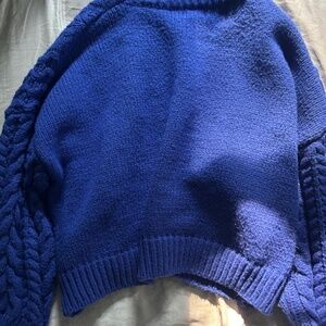 Free People Blue Bell Oversized Sweater Electric Teal